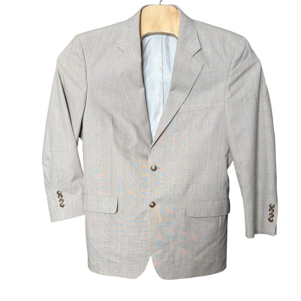 Jos. A. Bank Blazer Mens 41R Wool Glen Plaid Tan Button-Down Sport Coat